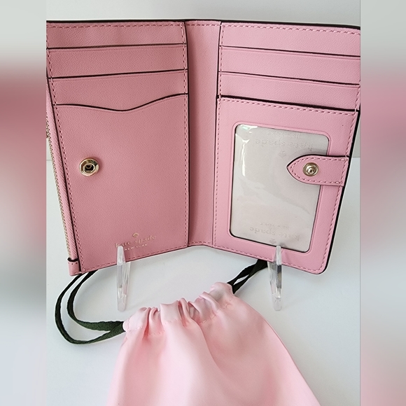 Kate Spade Leila Small Slim Bifold Wallet Bright Carnation Pink Pebbled Leather - Picture 4 of 8